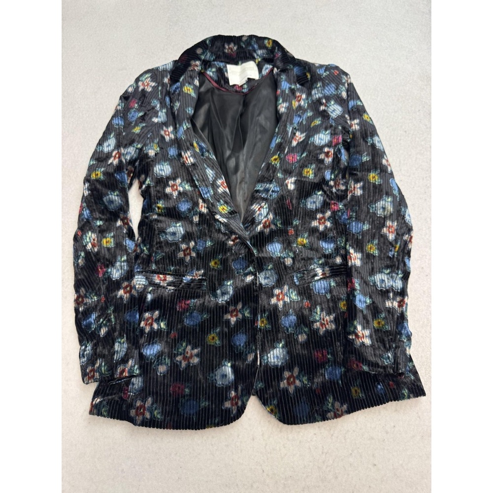 Anthropologie Ett Twa Blooming Velvet Blazer Jacket Women's 2 Black Floral Lined